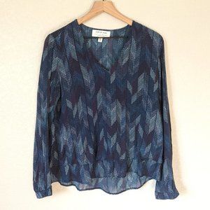 Anthropologie CLOTH & STONE Blue Chevron Print Blouse M